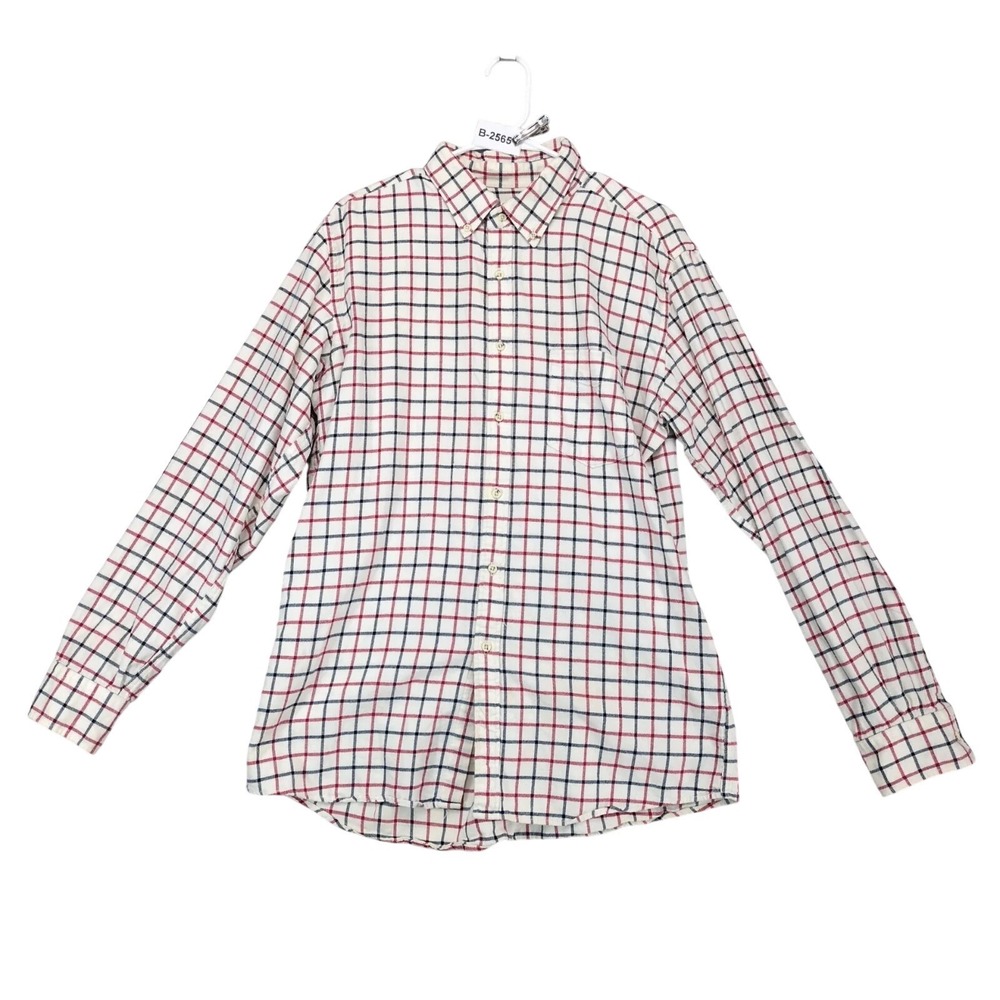Uniqlo Cream Red Plaid Flannel Button Down Shirt Mens L Pocket Cabincore Fall